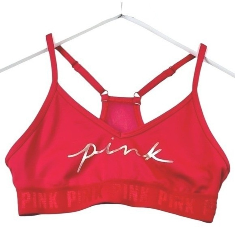 PINK Victoria's Secret Sports Bra Womens Polyester Mesh Racerback Red XXS